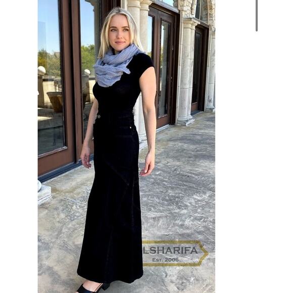 NWT ALSHARIFA 40" Long Denim Ladies Black Skirt size 30' waist size 10 - Picture 2 of 14